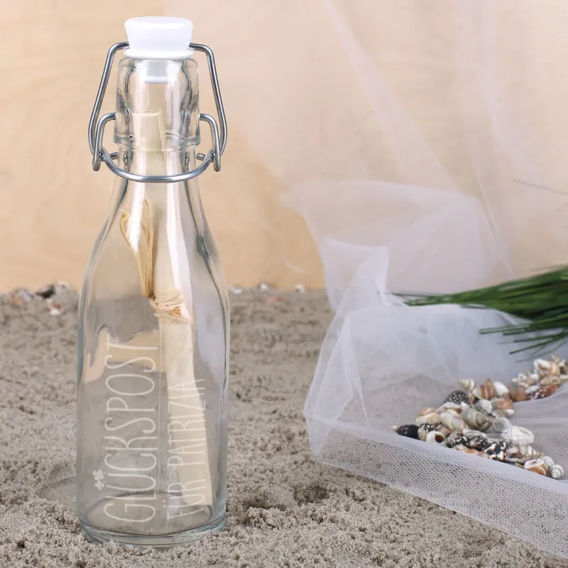 Kleine Glückspost aus der Flasche mit Gravur | Geschenkidee & Geldgeschenk für Lieblingsmenschen