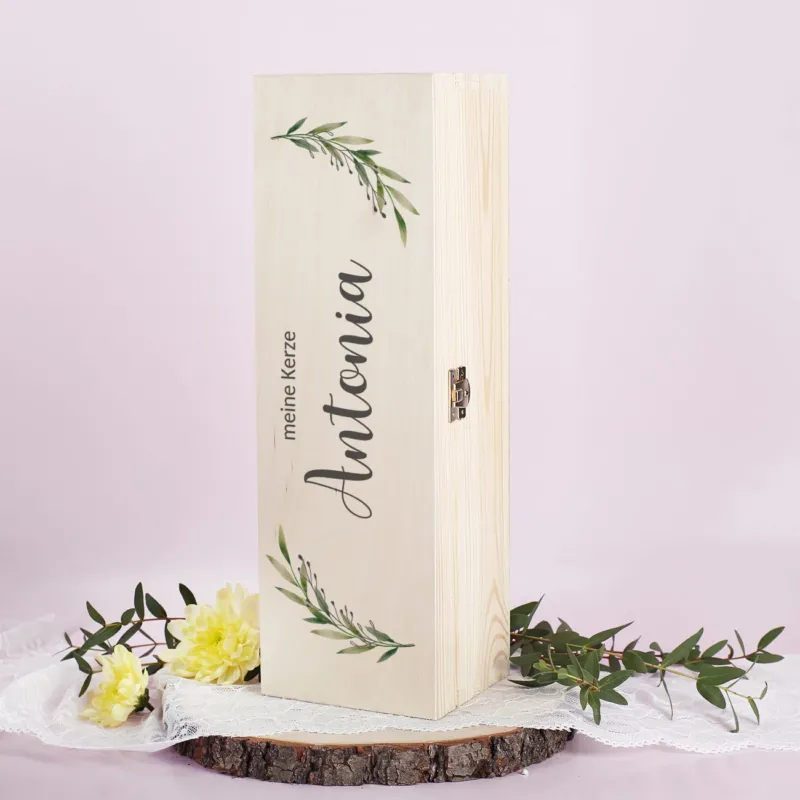 Geschenkbox für Kerzen - mit Zweigen, Wunschtext & Name bedruckt
