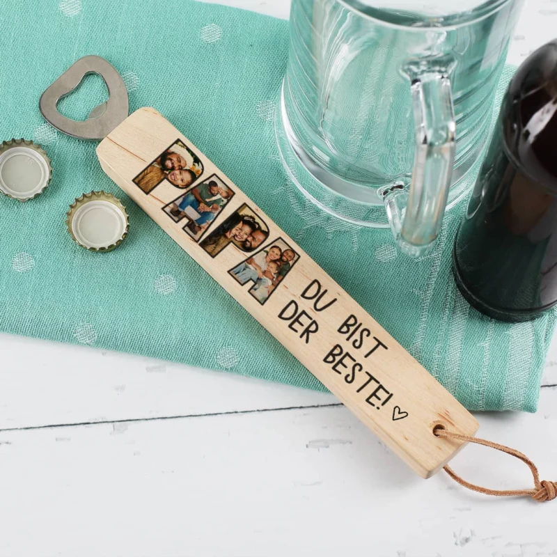 Holz-Flaschenöffner mit Fotoaufdruck für Papa