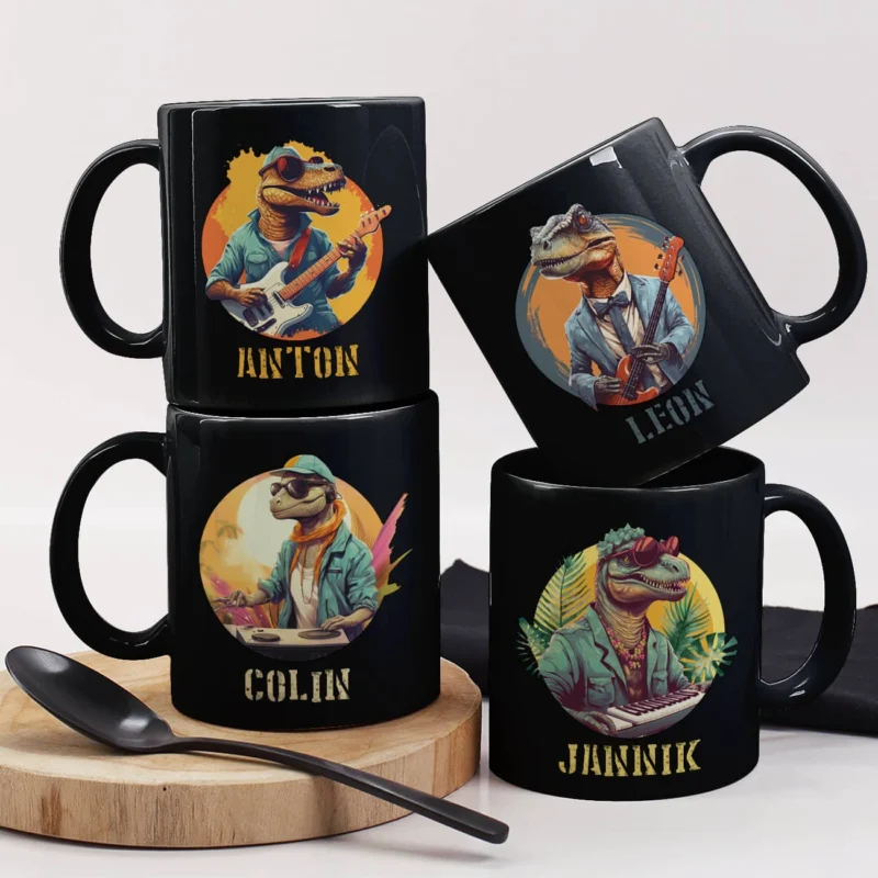 Tolle Tassen mit Crazy-Dinos und Ihrem Wunschnamen bedruckt