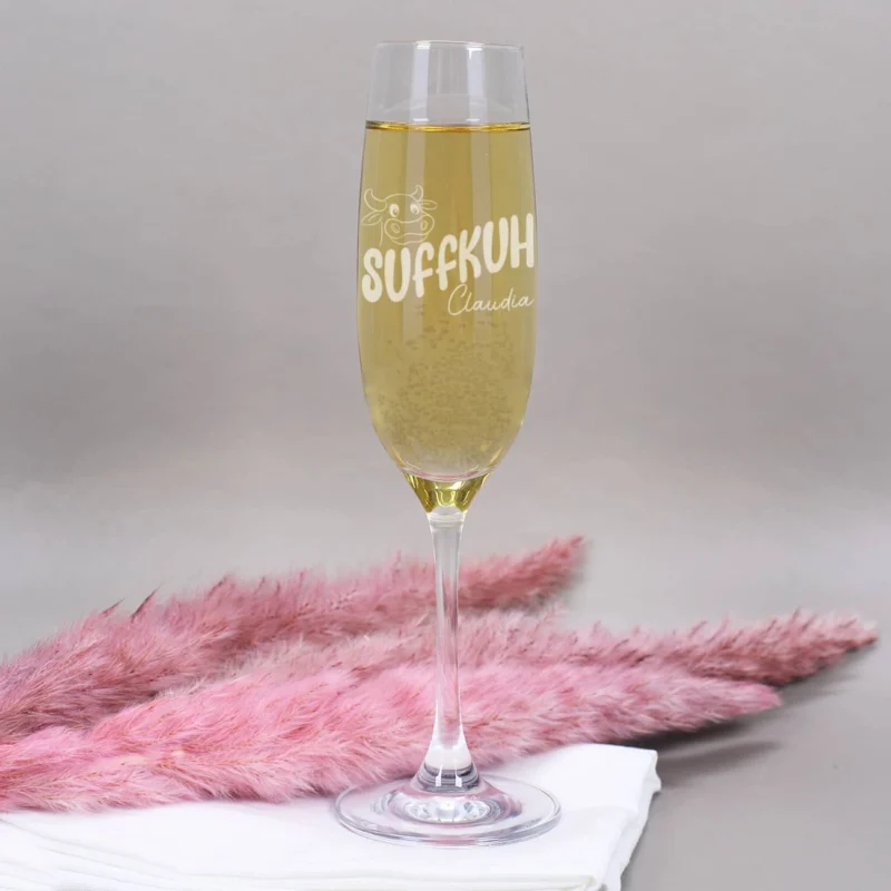 Lustiges Sektglas "Suffkuh" mit Namensgravur