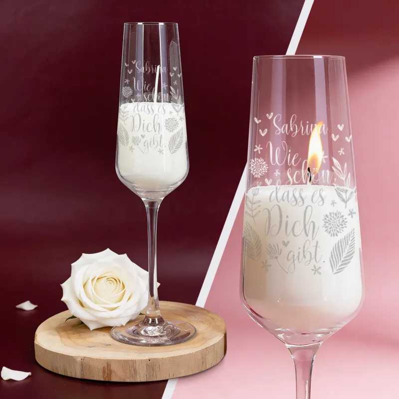 Duftkerze im Glas "Wie schön, dass es dich gibt" mit Name graviert