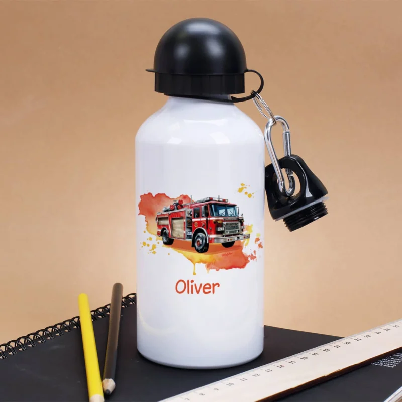 Aluminium-Trinkflasche mit Feuerwehr-Motiv und Name