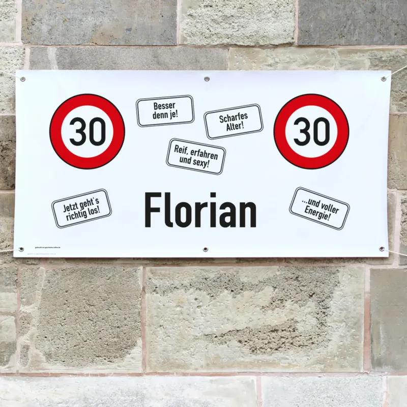 Geburtstagsbanner zum 30. Geburtstag mit Verkehrszeichen