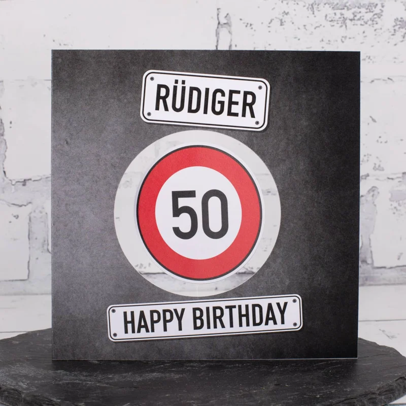 Happy Birthday - Glückwunschkarte mit drehbarem Verkehrsschild, Name und Wunschtext