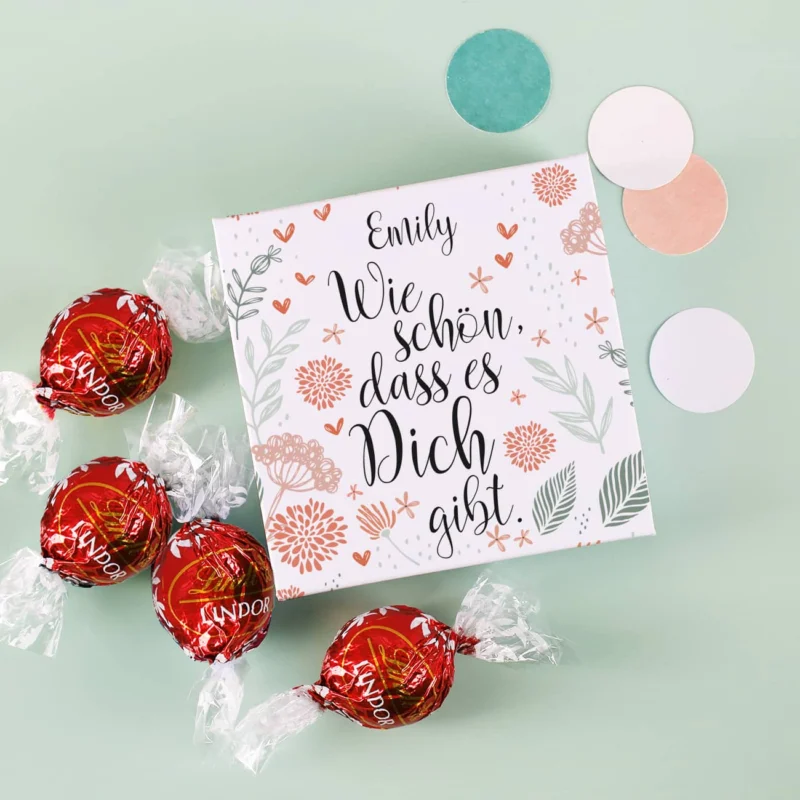 Kleine Geschenkverpackung mit Lindor Kugeln als Dankeschön