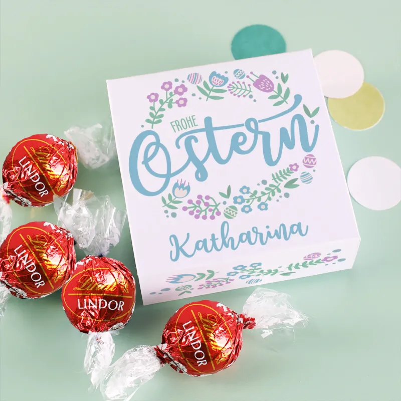 Süße Osterüberraschung mit Wunschname und 4 Lindorkugeln | Geschenk zu Ostern