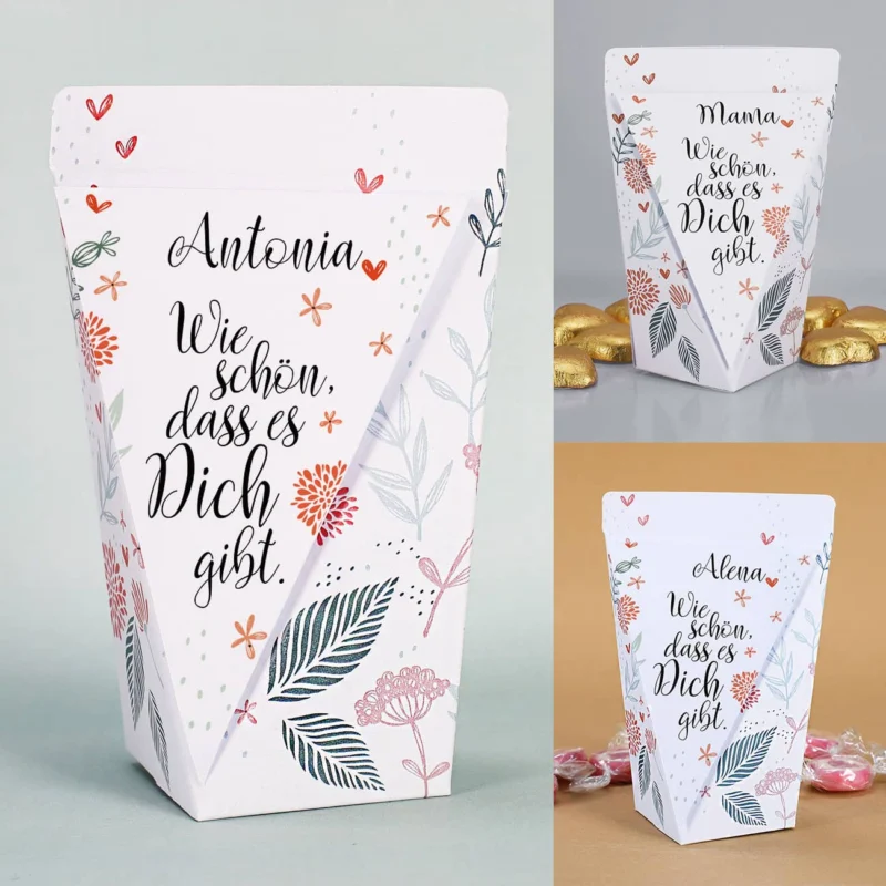 Geschenktüte "Wie schön, dass es dich gibt" mit Schokolade, Bonbons oder unbefüllt