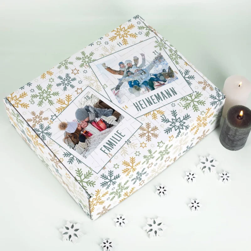 Adventskalender zum Befüllen mit zwei Fotos und Ihren Wunschtexten