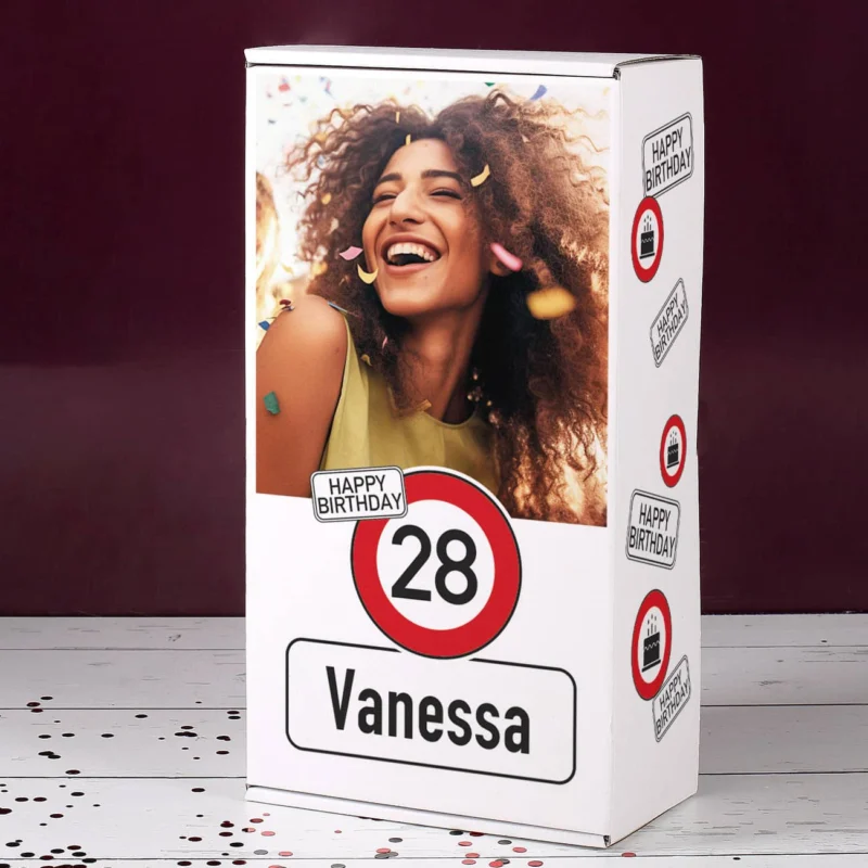 Geburtstags-Geschenkbox mit Foto, Alter & Name