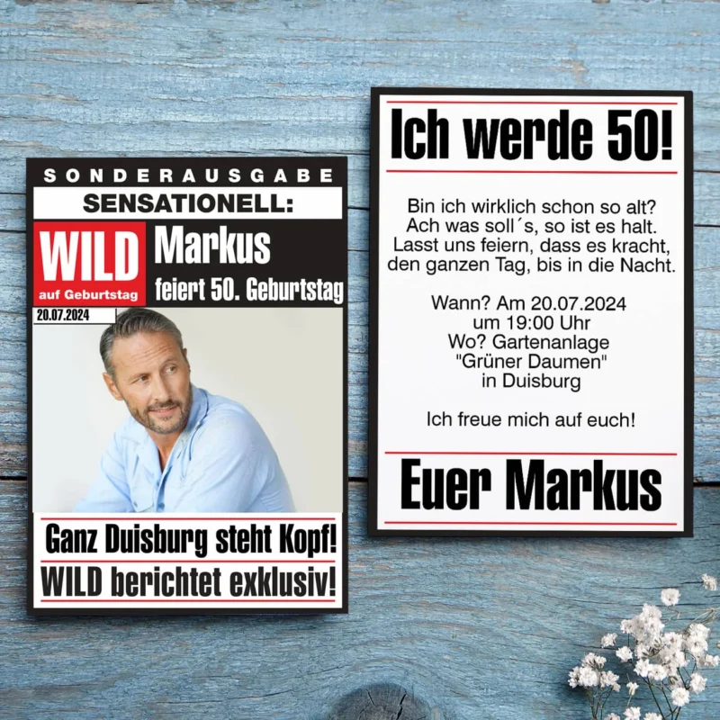 Personalisierte Einladungskarten zum Geburtstag mit Humor