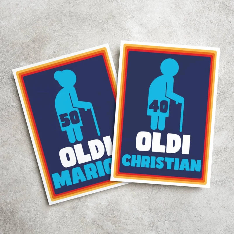 Lustige Einladungskarte zum Geburtstag OLDI mit Name & Alter personalisiert