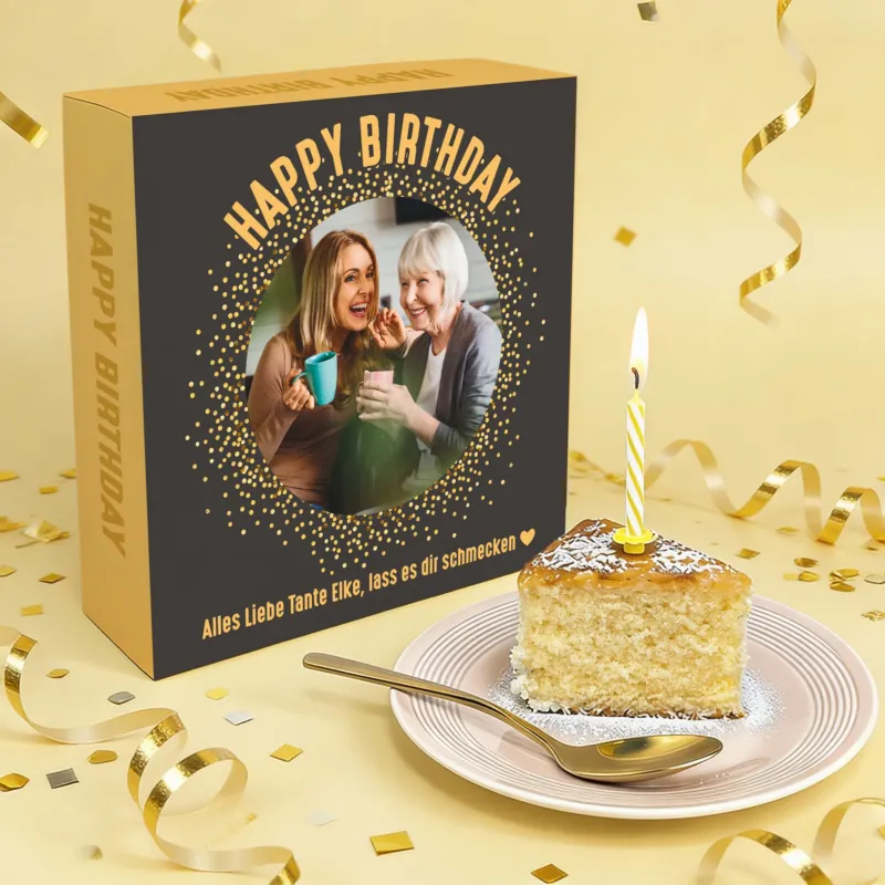 Geburtstagskuchen mit personalisierter Geschenkverpackung