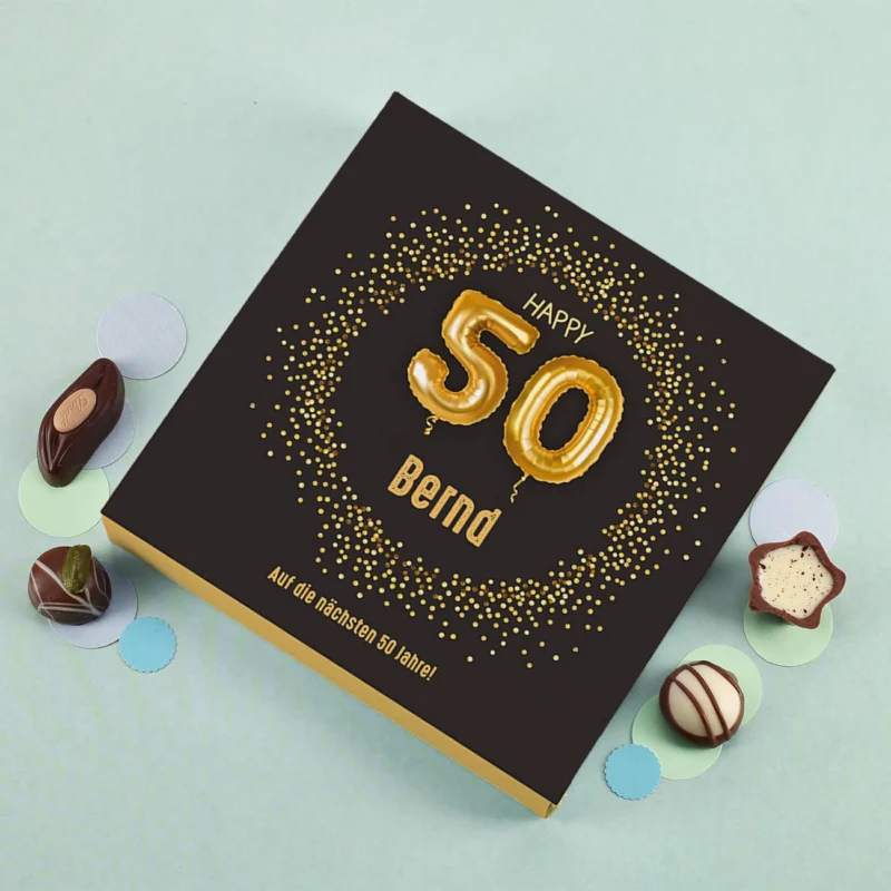 Pralinen zum 50. Geburtstag mit personalisierter Schachtel