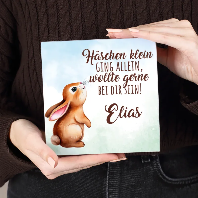Pralinen zu Ostern mit Wunschname und Hasen-Motiv "Häschen klein ging allein, wollte gerne bei dir sein!" – Bild 2