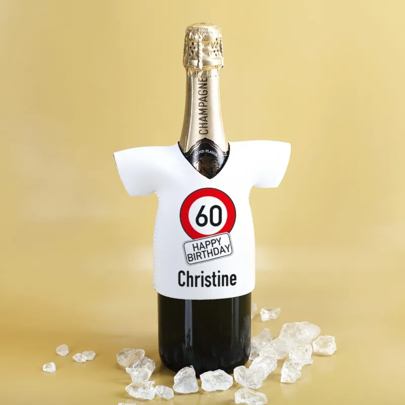Neopren Flaschenkühler zum Geburtstag mit Verkehrszeichen, Alter und Name