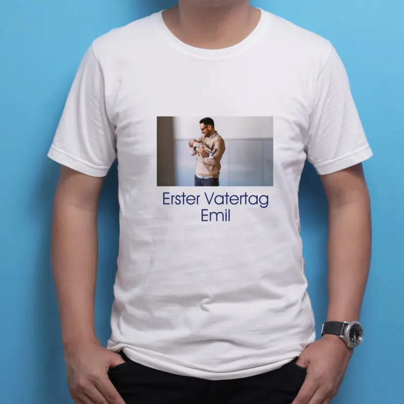 Detailansicht des Fotomotivs und Wunschtexts auf der Vorderseite des Shirts.