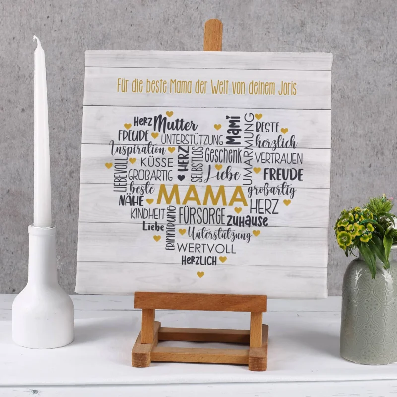 Muttertagsgeschenk - Leinwand mit Herz & Wunschtext 30x30cm