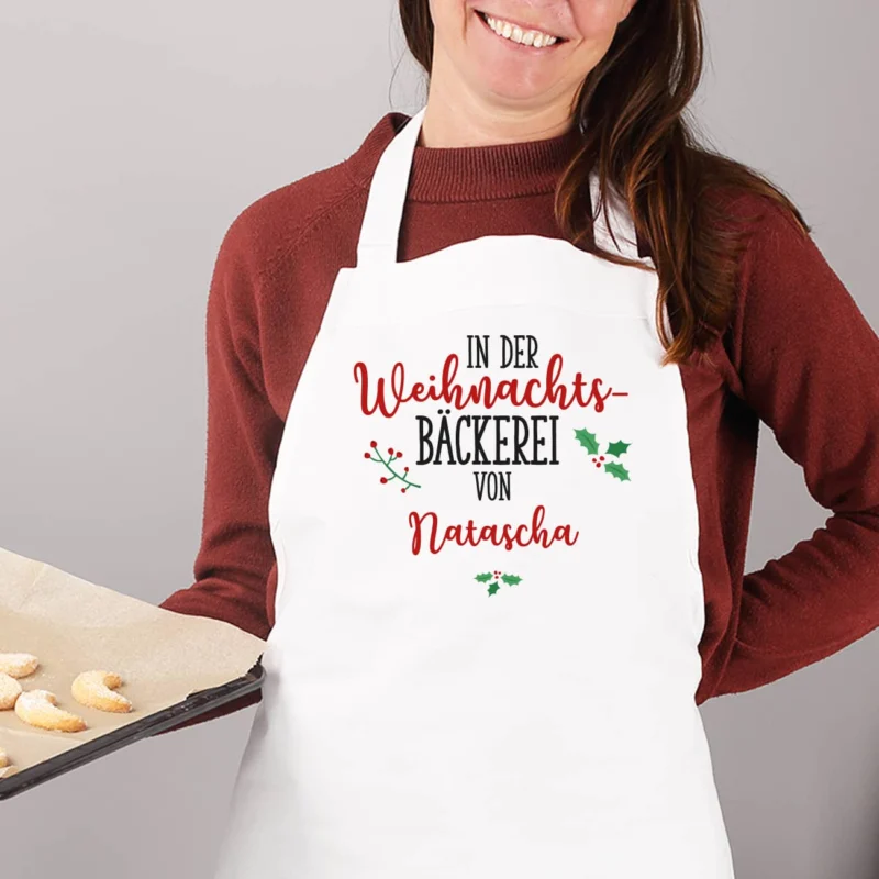 Weiße Backschürze - Weihnachtsbäckerei -