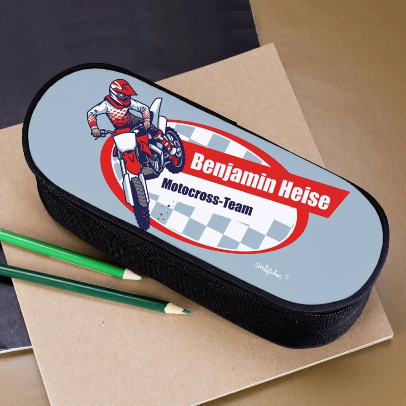 Stiftebox mit Motorrad, Wunschname und Text