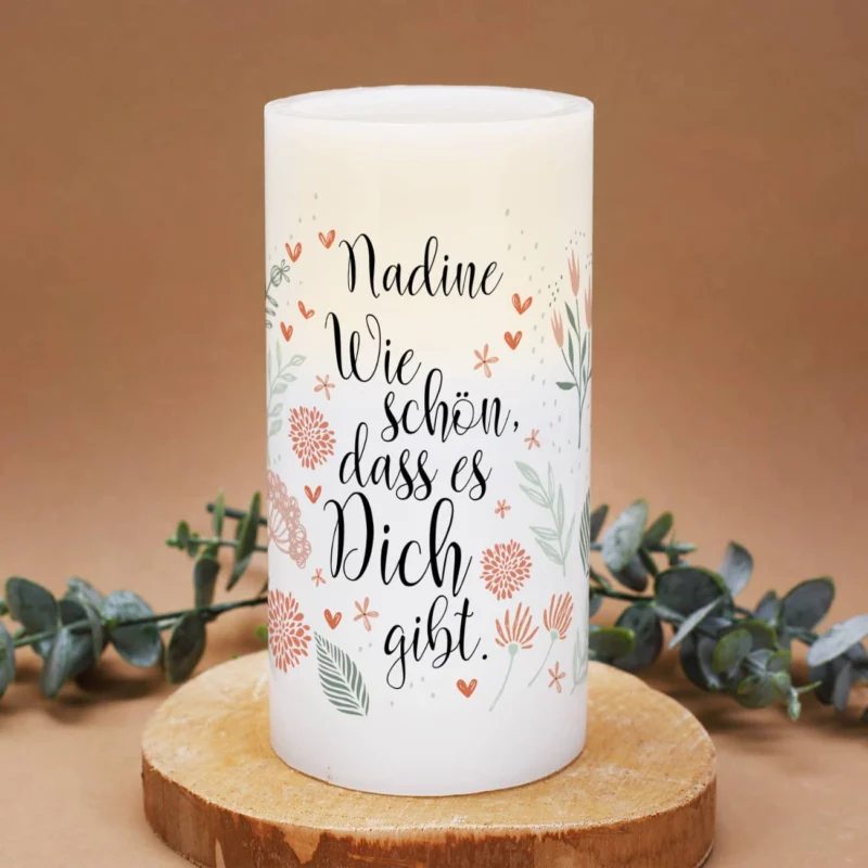 LED Echtwachskerze mit individuellem Druck