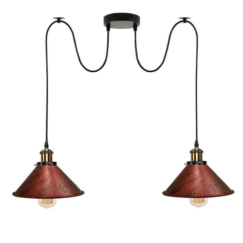 Rastische rote Metallkegel-Lampe mit E27 Fassung und 2-Wege-Hängung