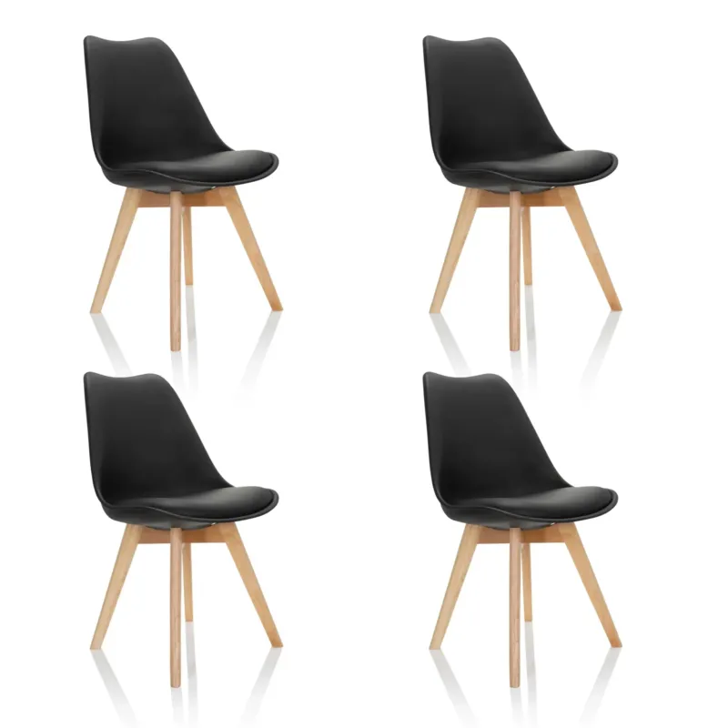 Vier schwarze Schalenstühle SCANDI 4 mit Beinen aus hellem Holz von hjh OFFICE