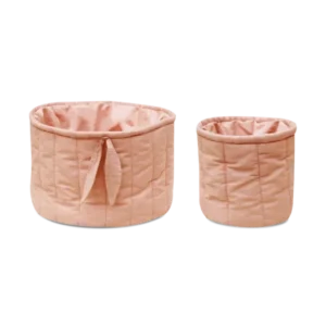 SET OF TWO QUILTED BASKETS VINTAGE NUDE