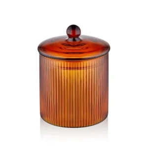 Striped Borosilicate Glass Sugar Bowl Amber 9x9x11 cm - Exporgin - Global Shopping Site