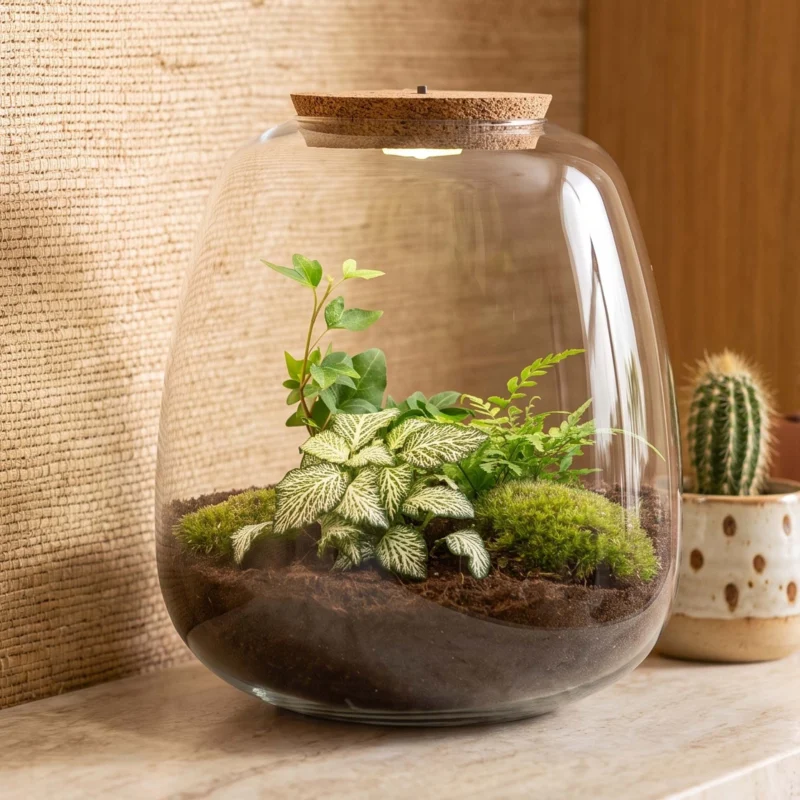 Emma - Hedera White - Terrarium with light - Bottle garden DIY kit - Ø 23 cm ↑ 25 cm