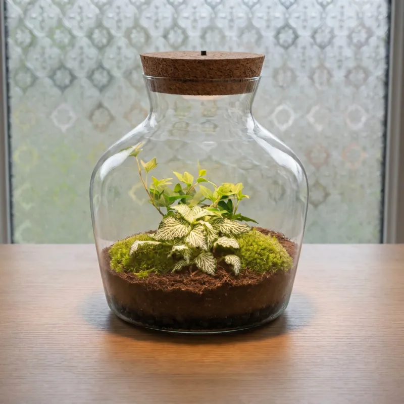 Little Joe Hedera Helix + Fittonia White Tiger - Terrarium with light - Bottle garden DIY kit - Ø 20 cm ↑ 22 cm