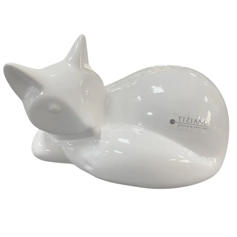 Liegende creme-weiße Keramik Fuchs Figur der Serie Tiziano Volpo, 17 cm lang