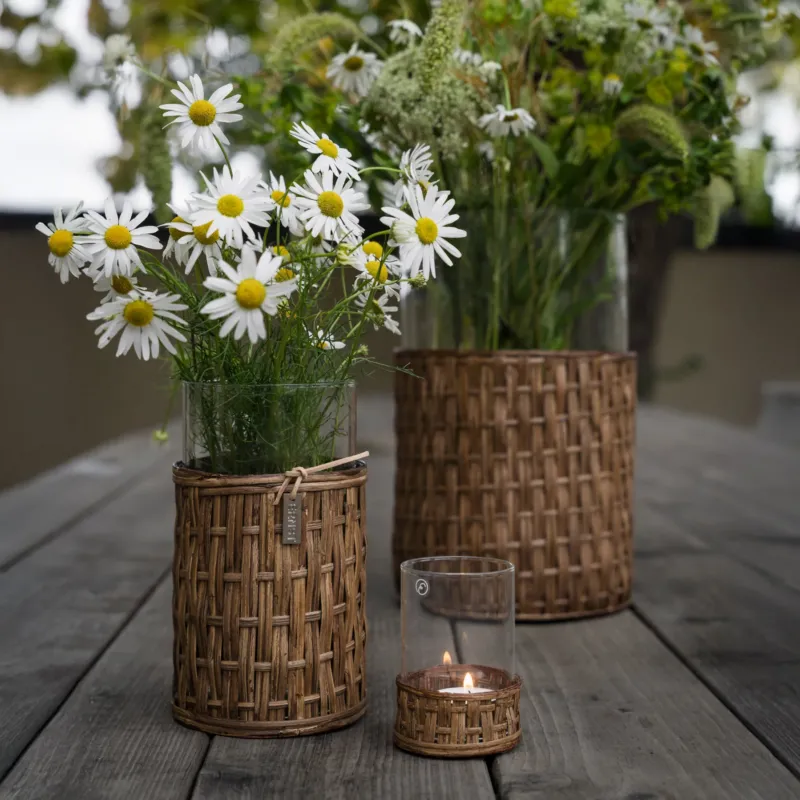 Vase / Windlicht mit Korb - dunkel