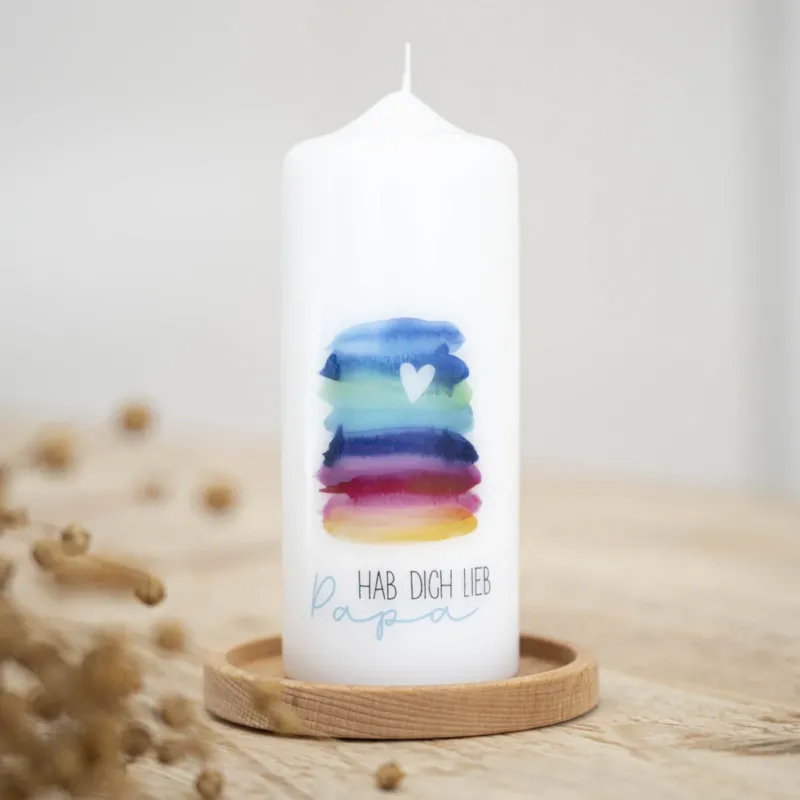 Vatertag Kerze Regenbogen mit Schriftzug Hab dich lieb Papa