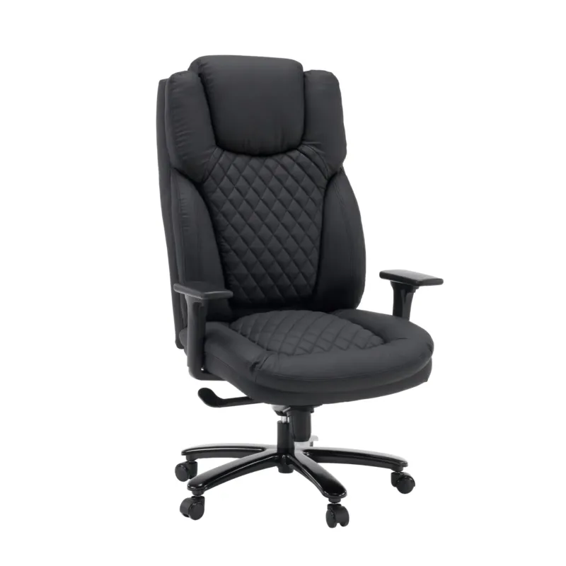 Drehstuhl XXL Pullmann Gen2 aus schwarzem Kunstleder mit Rautensteppung und Armlehnen von hjh OFFICE